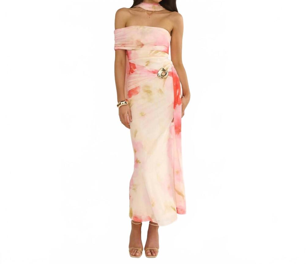 NEW ONE AND ONLY COLLECTIVE strapless one shoulder floral midi dress in pink